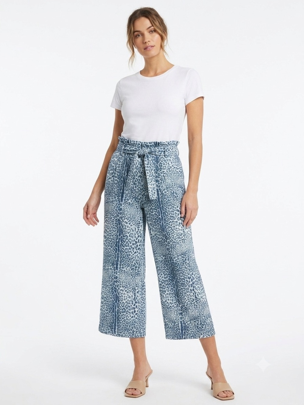 Rewash Wide Leg Pants Women’s Size M Blue Leopard Print 100% Cotton Pull-On
